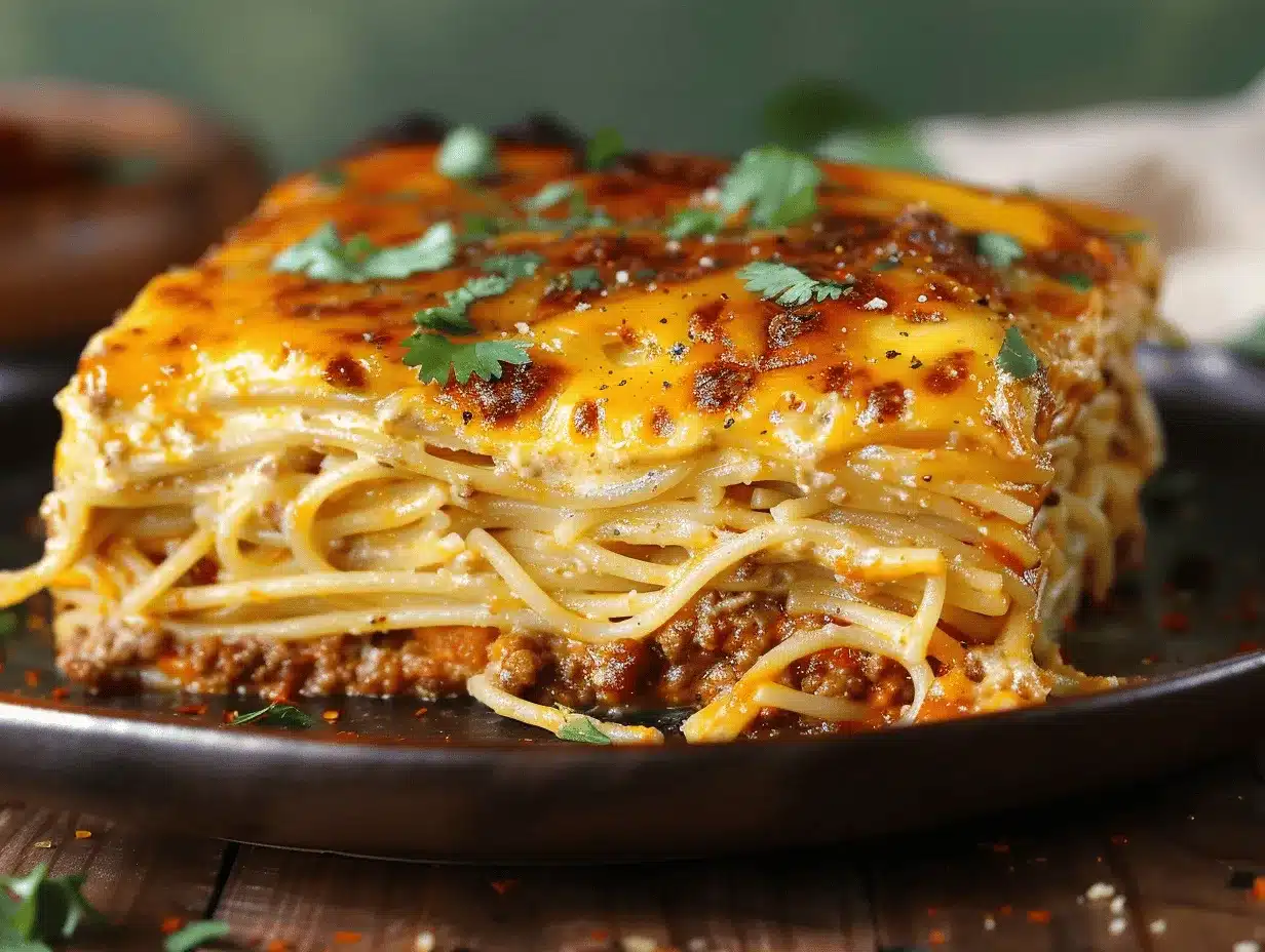 baked cream cheese taco spaghetti casserole preparation steps