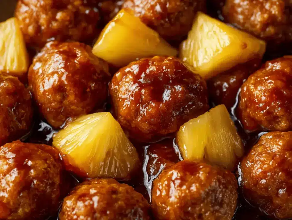 brown sugar pineapple chicken meatballs - featured image