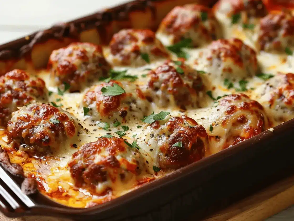 cheesy garlic bread meatball bake preparation steps