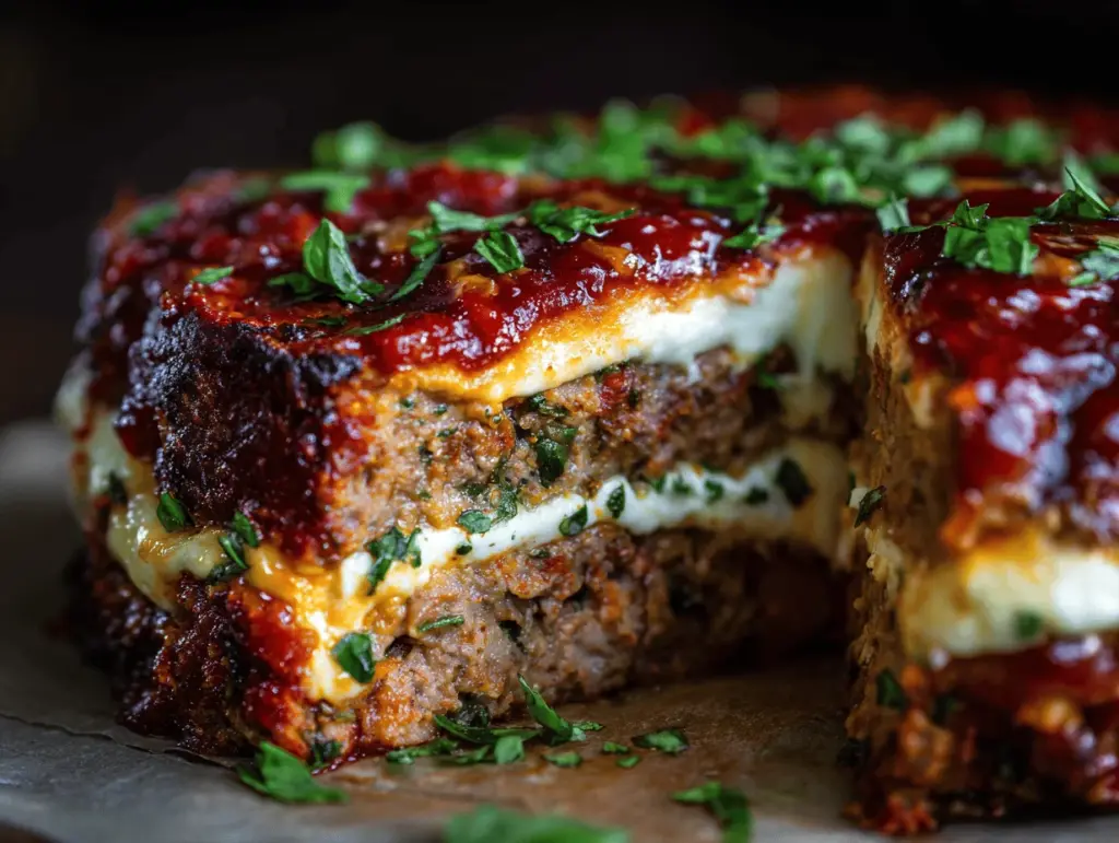 cheesy lasagna-stuffed meatloaf - featured image