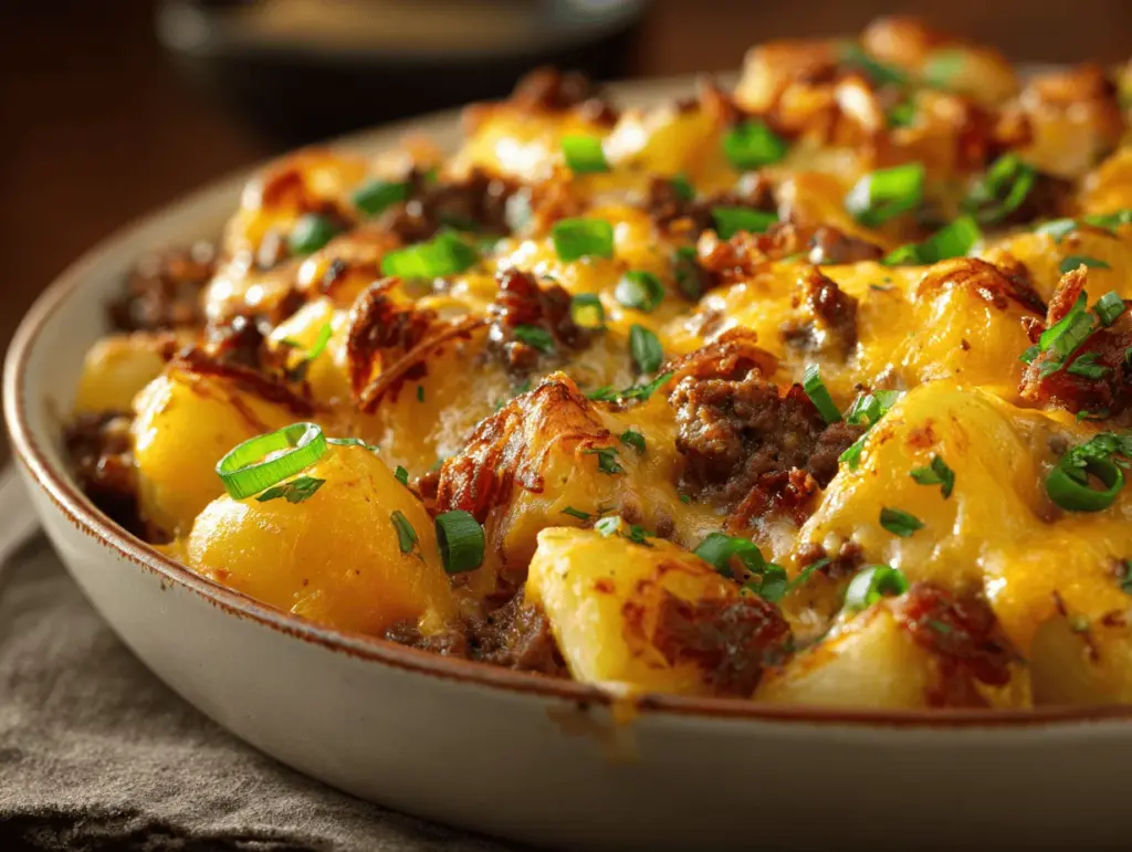 cheesy loaded potato and beef casserole - featured image