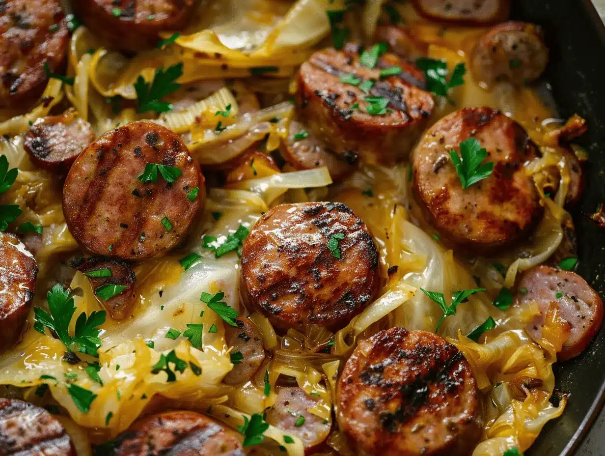 cheesy sausage and cabbage skillet preparation steps