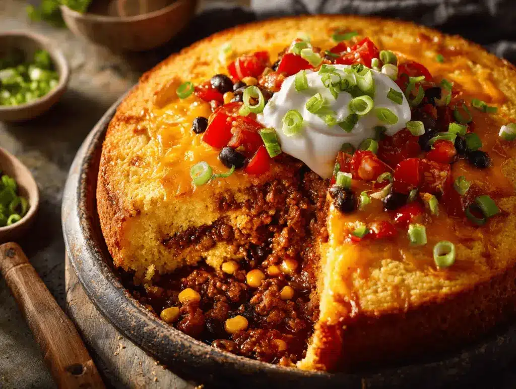 cheesy taco cornbread casserole - featured image