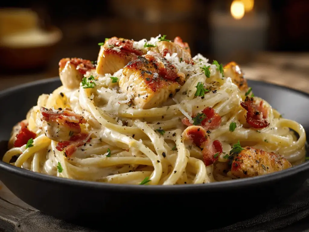 creamy chicken bacon ranch carbonara - featured image