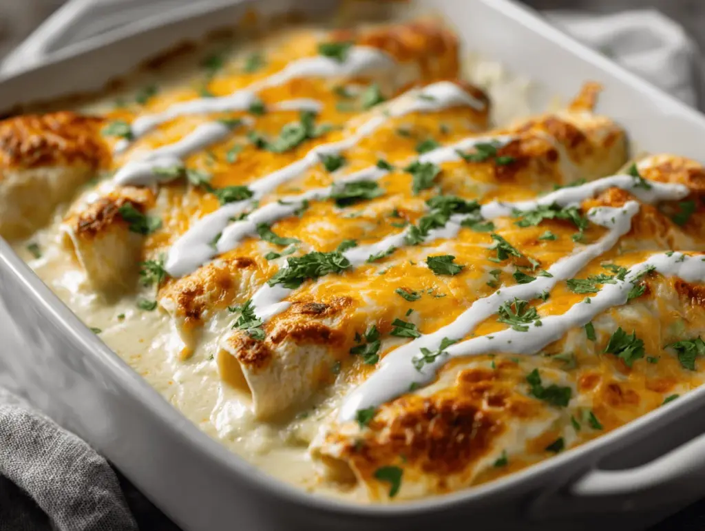 creamy chicken enchilada bake - featured image