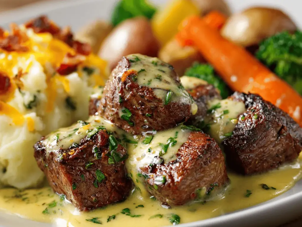 creamy garlic butter steak bites - featured image