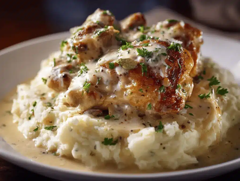 creamy garlic chicken thighs - featured image