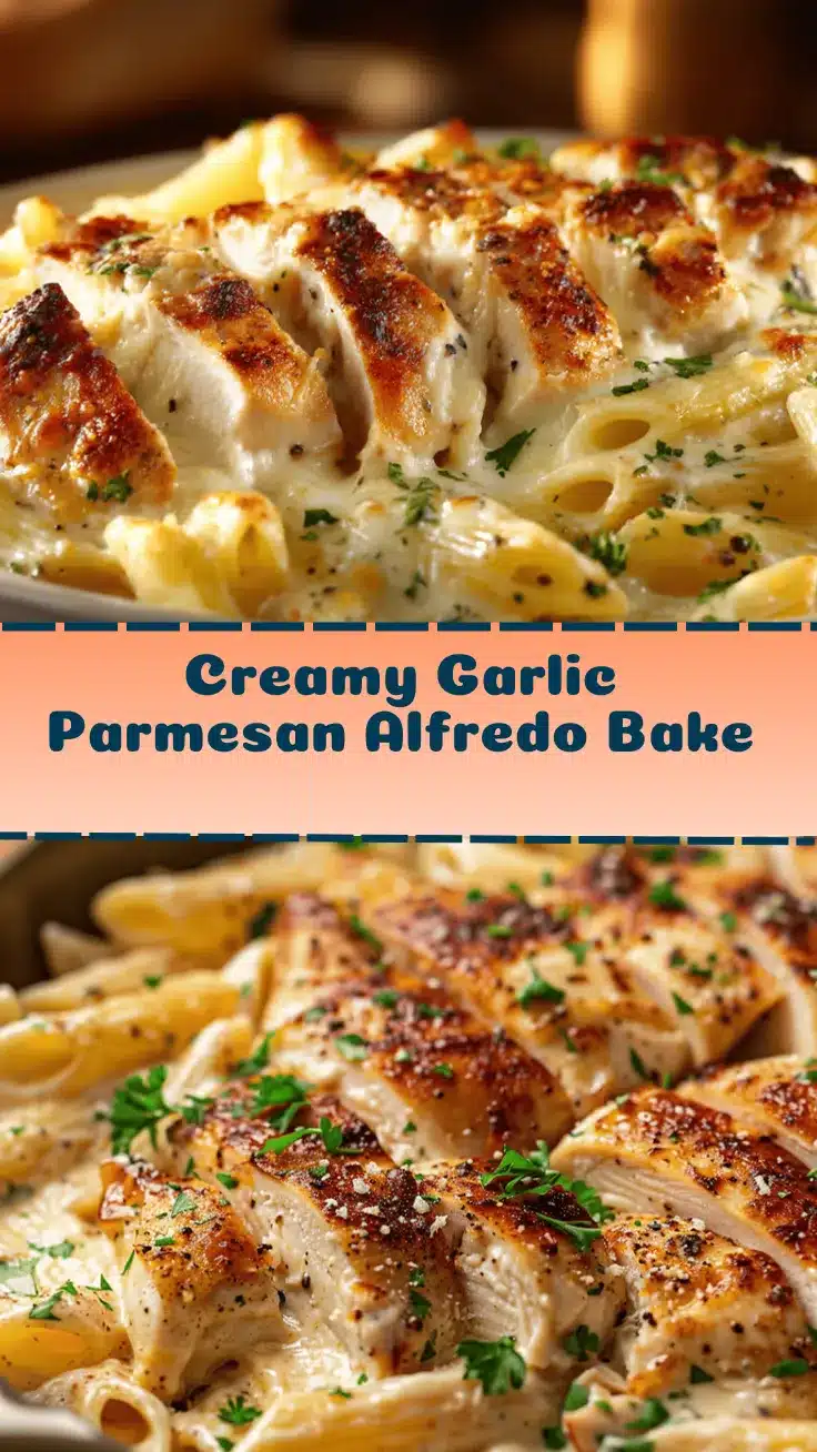 Creamy Garlic Parmesan Chicken Alfredo Bake recipe