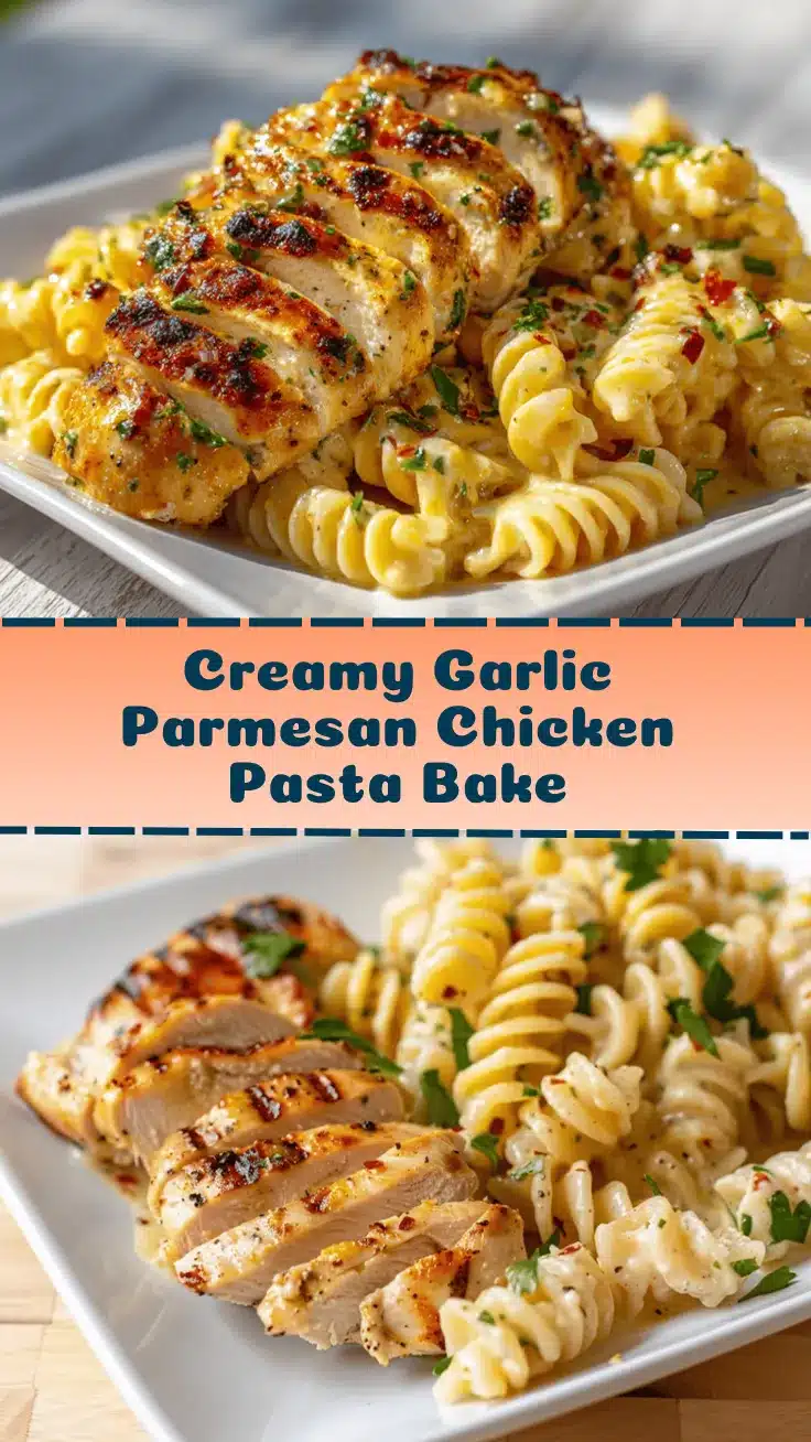 creamy garlic parmesan chicken pasta bake recipe
