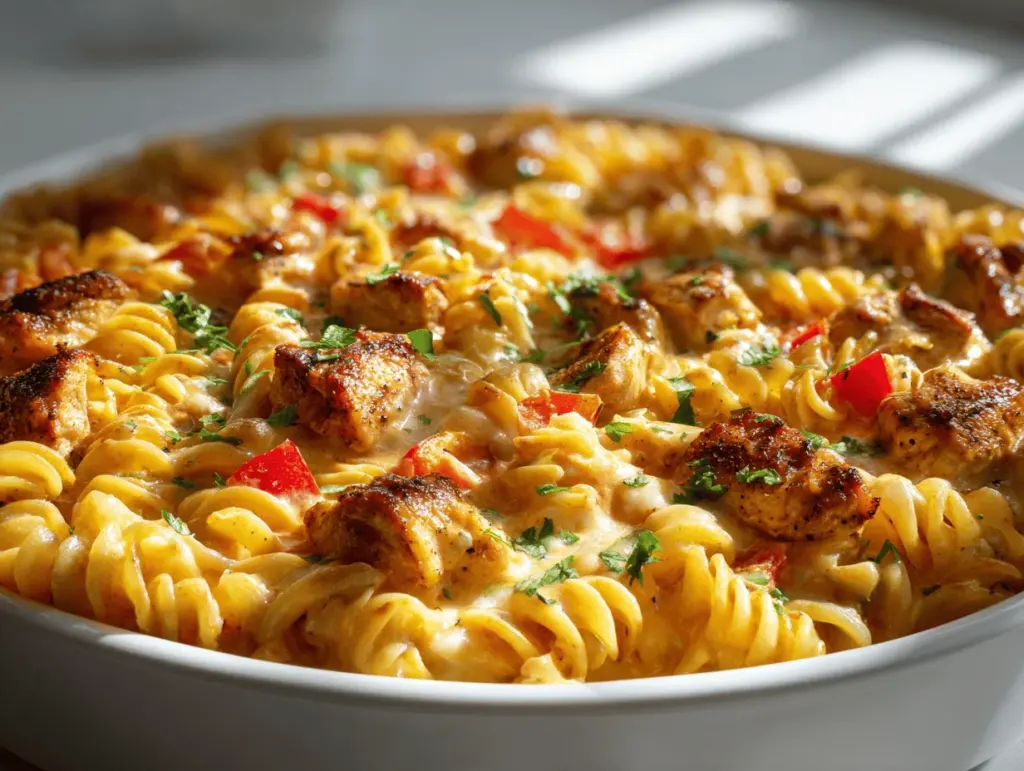 creamy honey pepper chicken pasta bake - featured image