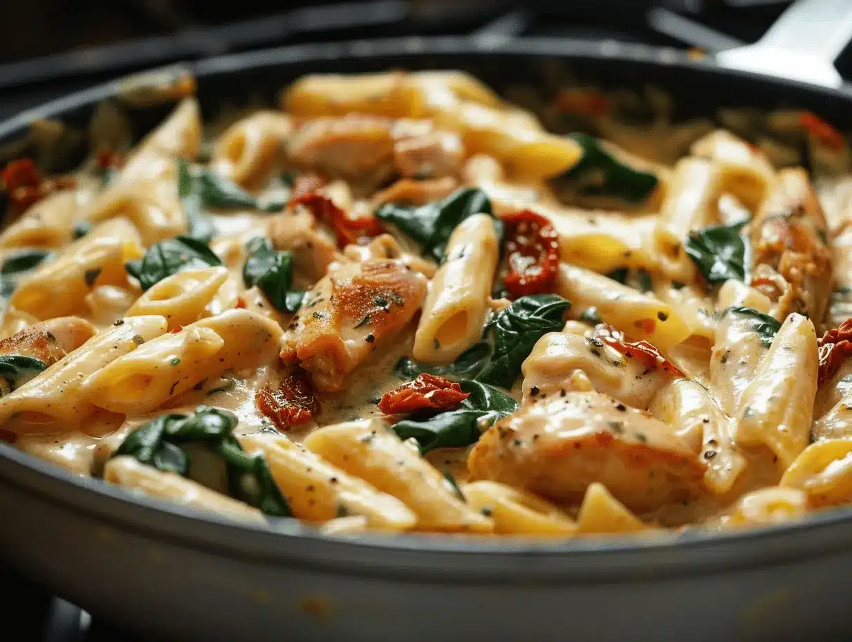 creamy Tuscan chicken pasta preparation steps