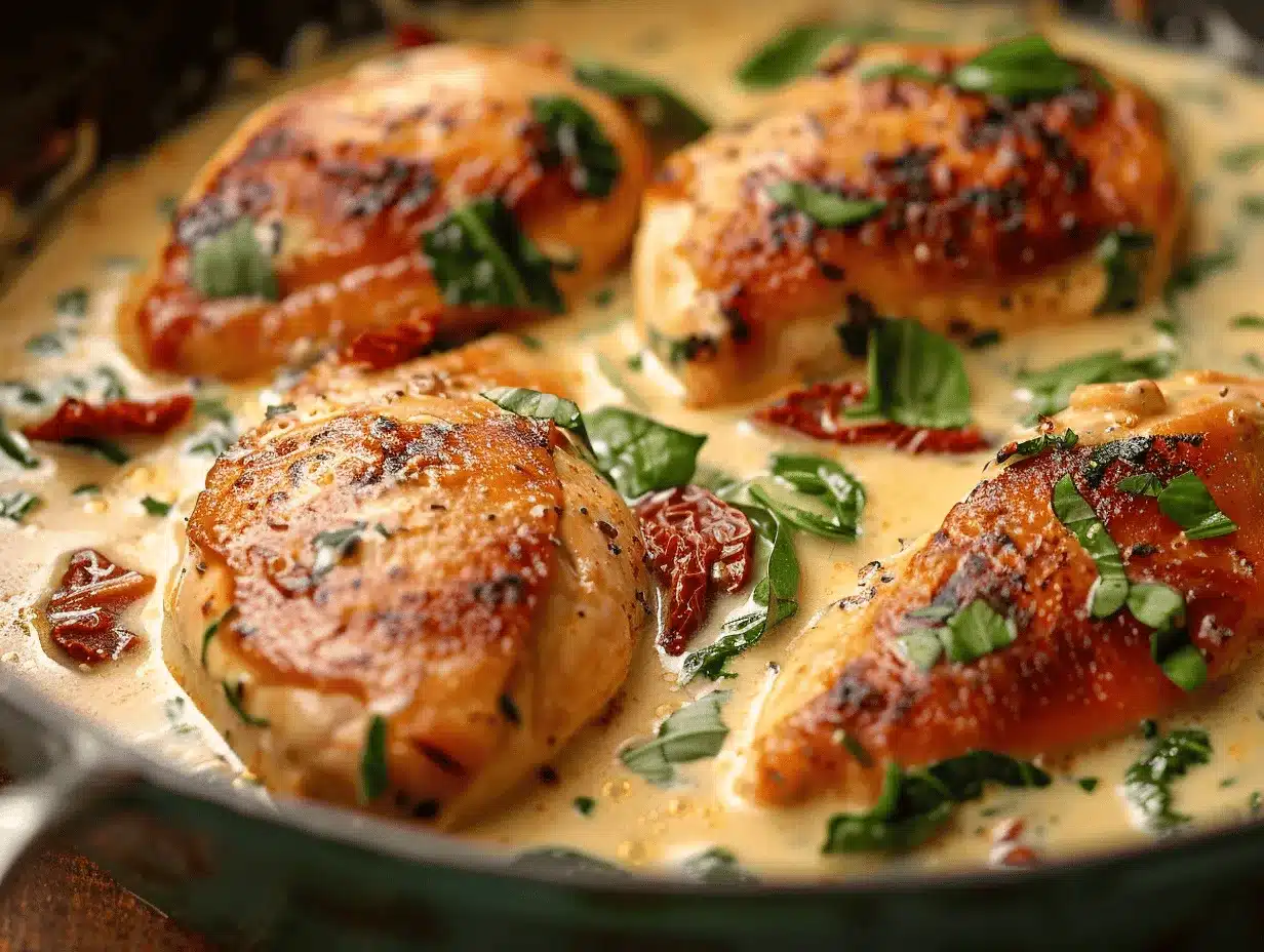 creamy Tuscan chicken skillet dinner preparation steps