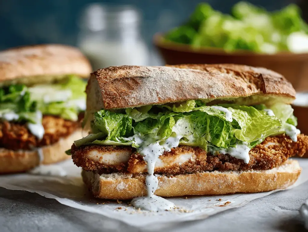 crispy chicken Caesar baguette sandwich - featured image