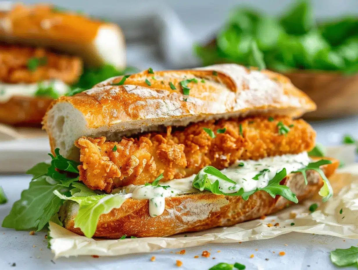 crispy chicken Caesar baguette sandwich preparation steps