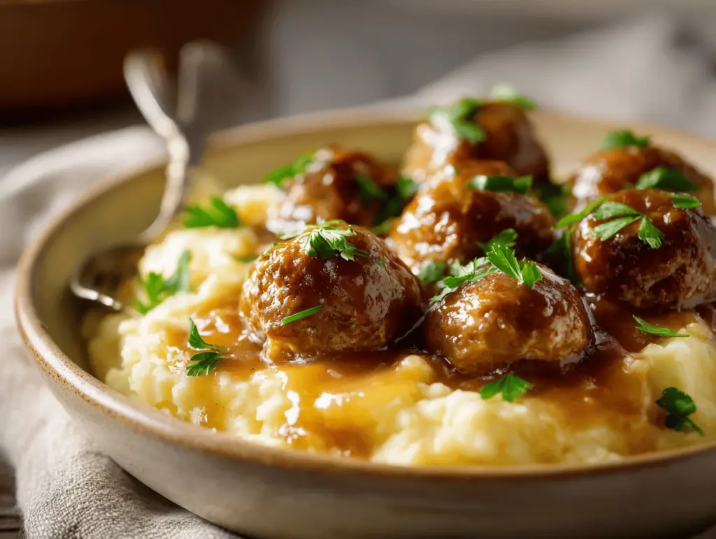 Crockpot French Onion Salisbury Meatballs - featured image