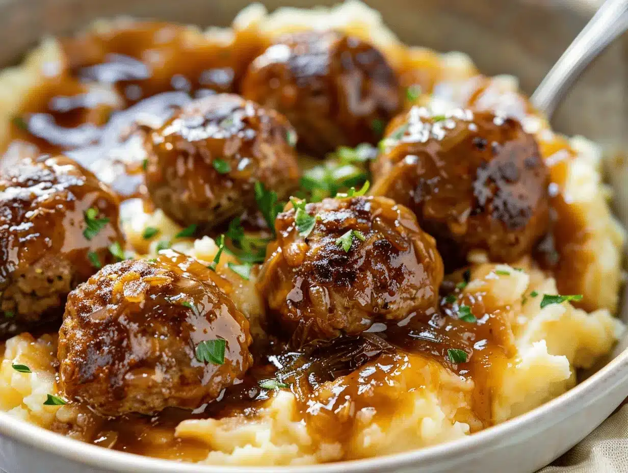 Crockpot French Onion Salisbury Meatballs preparation steps