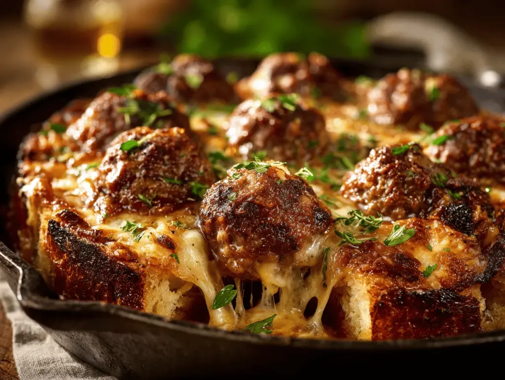 French Onion Meatball Skillet Bake - featured image