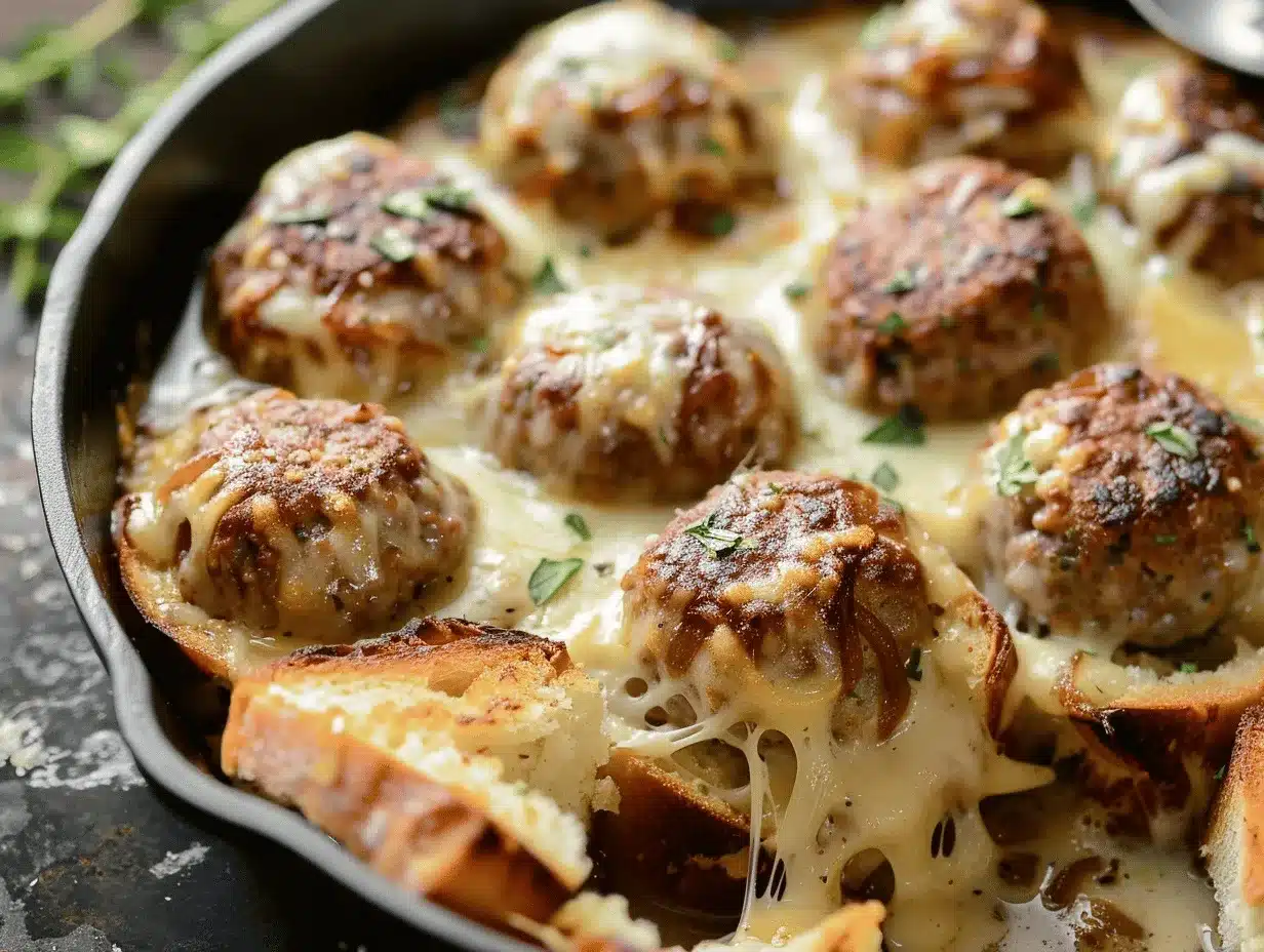 French Onion Meatball Skillet Bake preparation steps