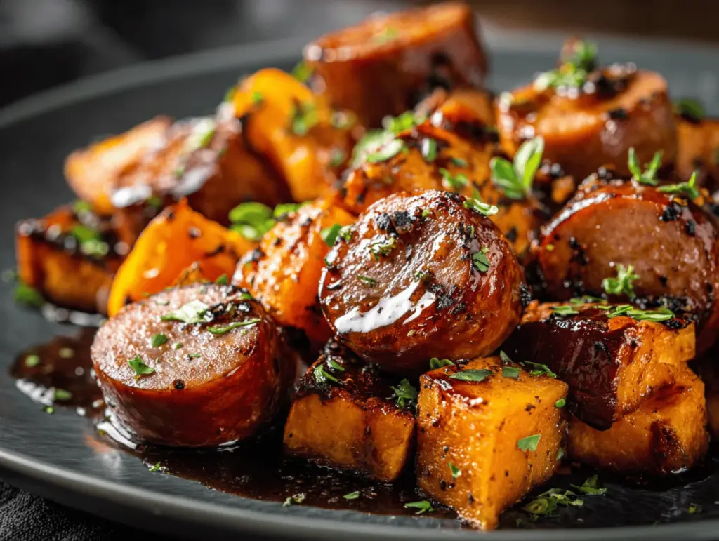 honey garlic sausage sheet pan dinner - featured image