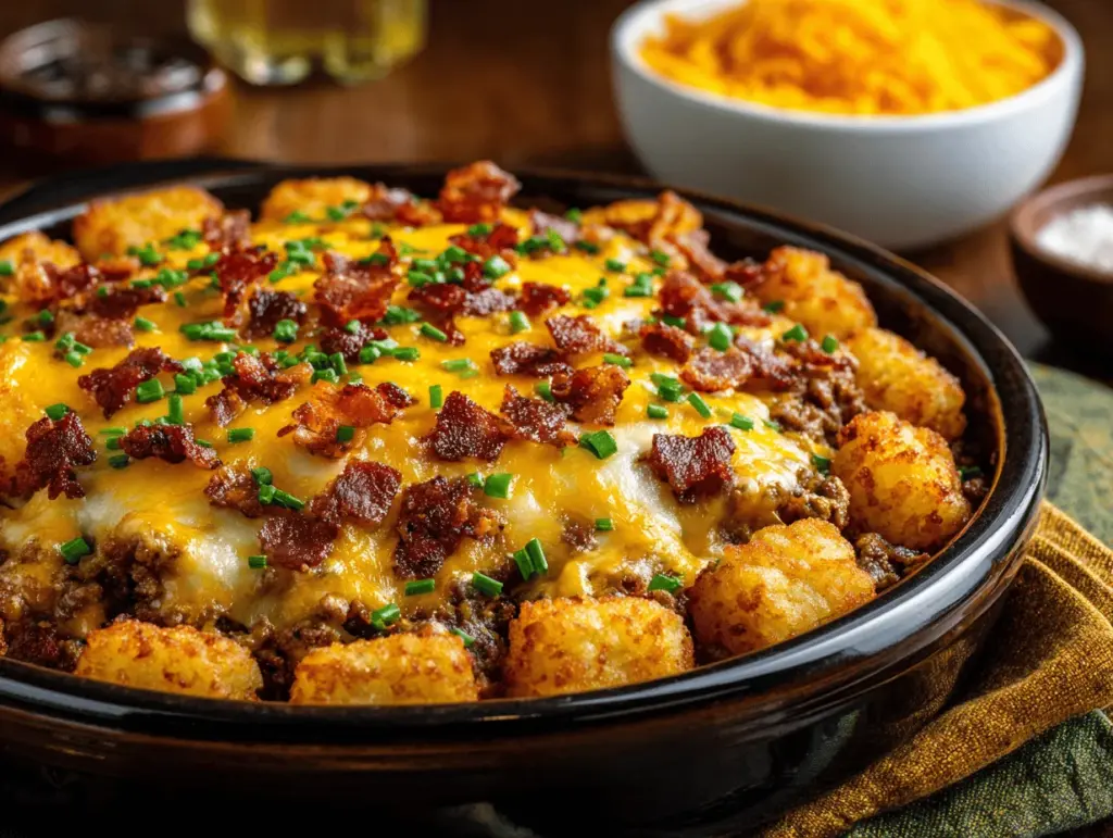 keto bacon cheeseburger tater tot casserole - featured image