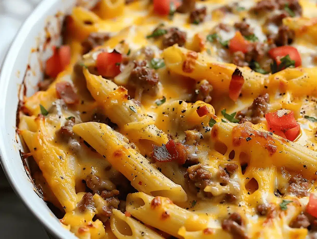 loaded cheesy Rotel pasta bake with bacon preparation steps