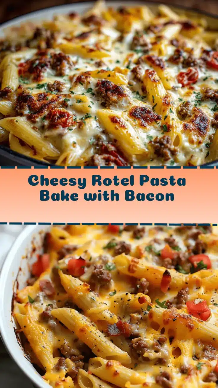 loaded cheesy Rotel pasta bake with bacon recipe