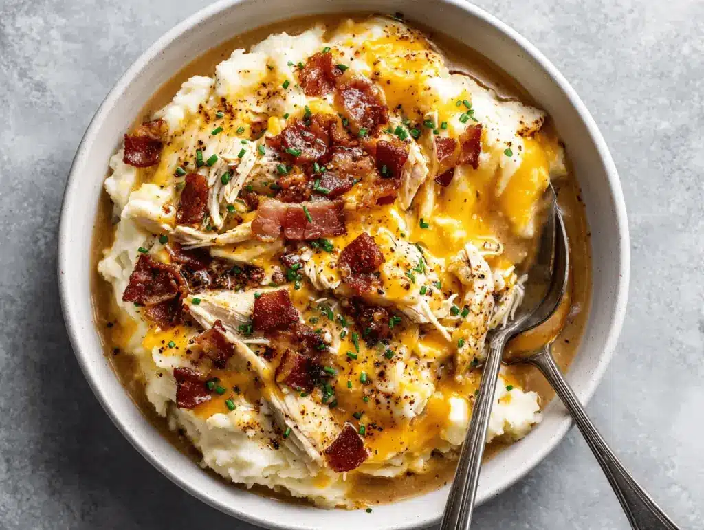loaded chicken and mashed potato bowl - featured image