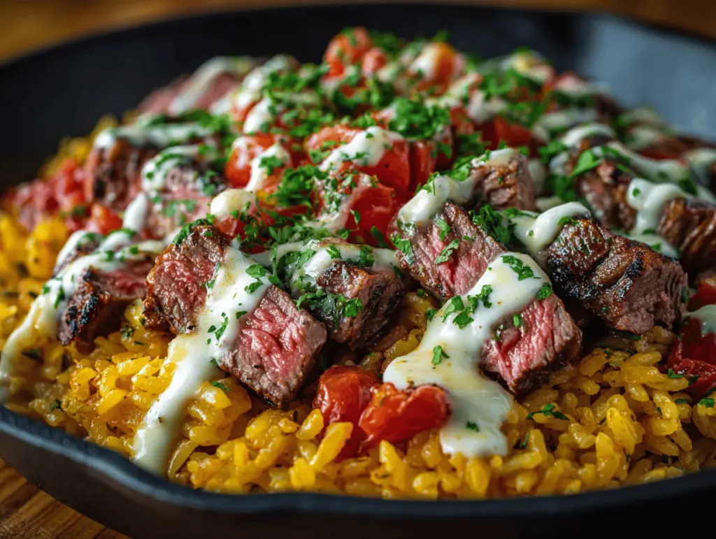 loaded steak queso rice skillet - featured image