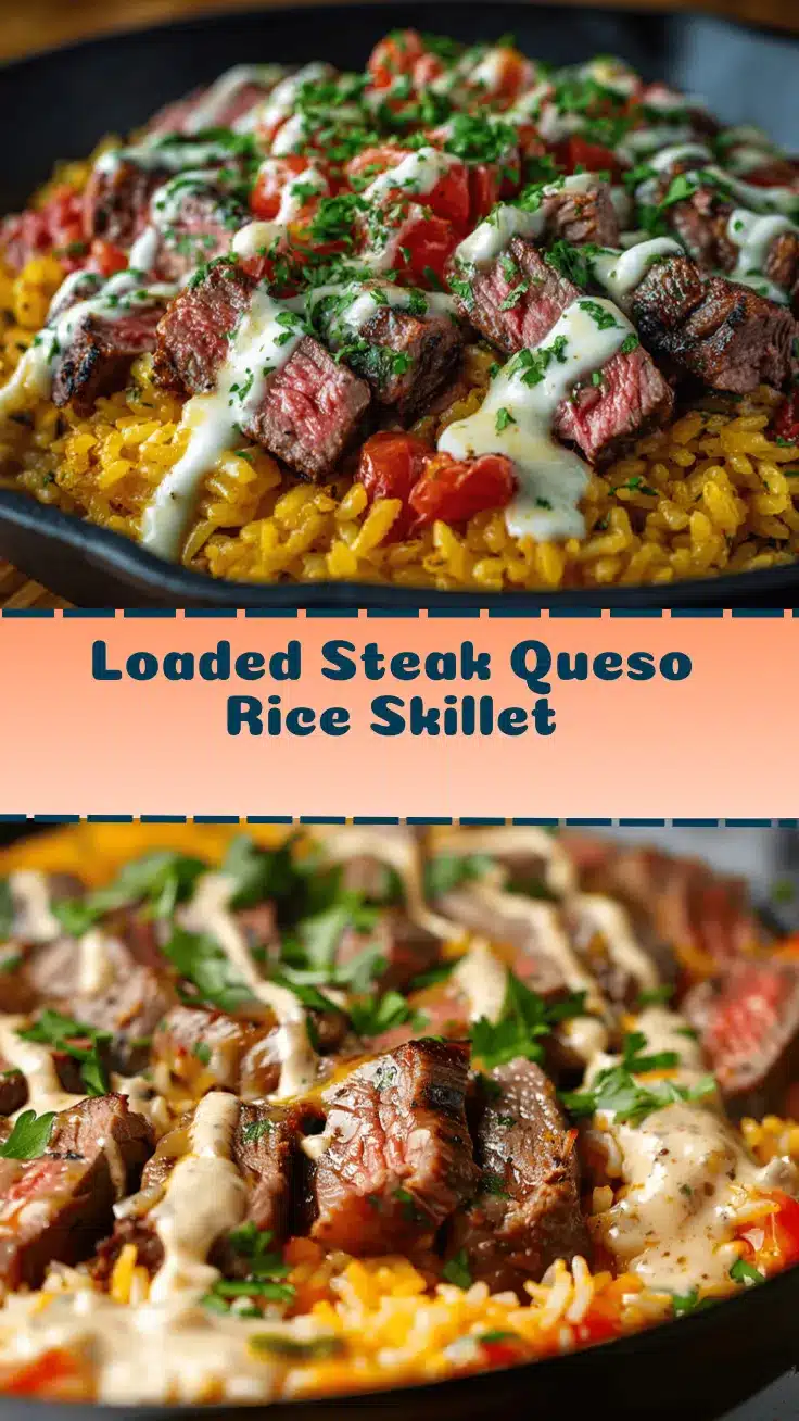 loaded steak queso rice skillet recipe