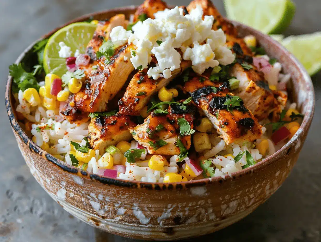 Mexican Street Corn Chicken Burrito Bowl preparation steps