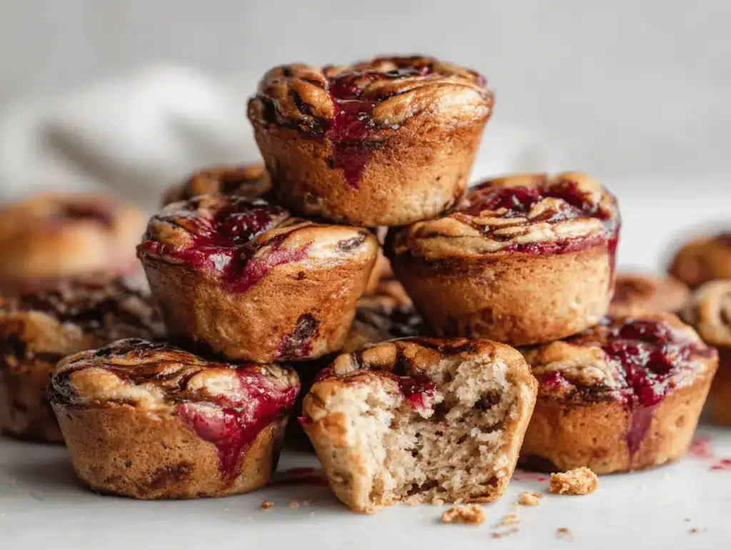 peanut butter jelly banana bread muffins - featured image