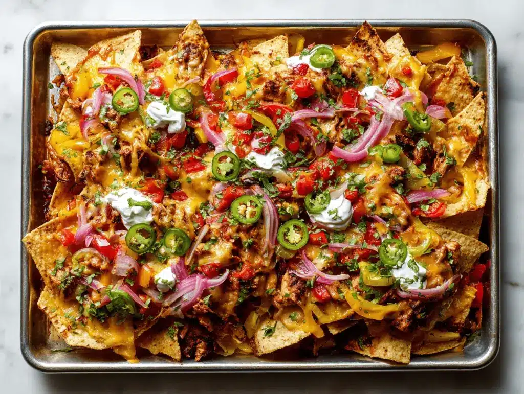 sheet pan chicken fajita nachos - featured image