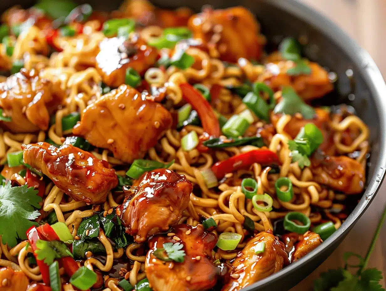 spicy honey garlic chicken ramen stir fry preparation steps