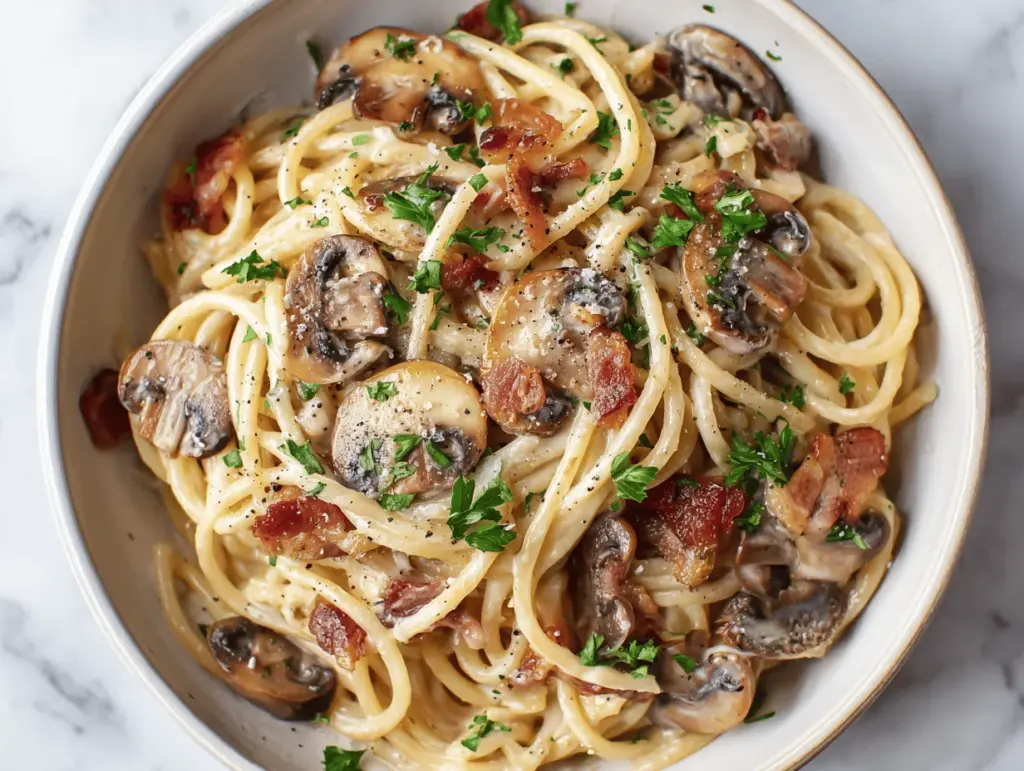bacon and mushroom pasta - featured image