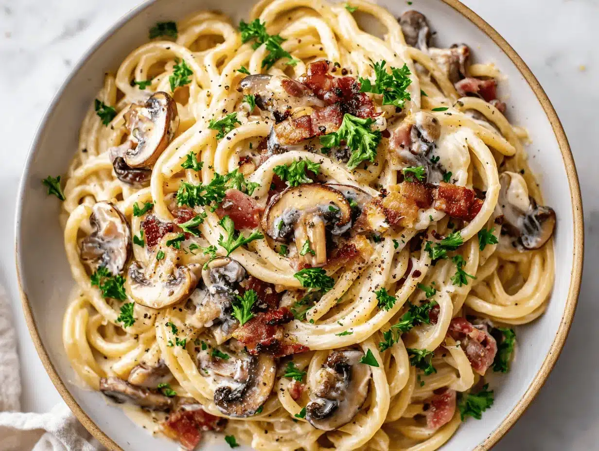 bacon and mushroom pasta preparation steps
