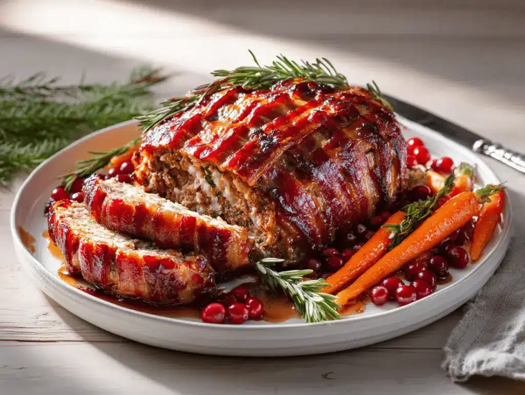 bacon wrapped holiday meatloaf - featured image