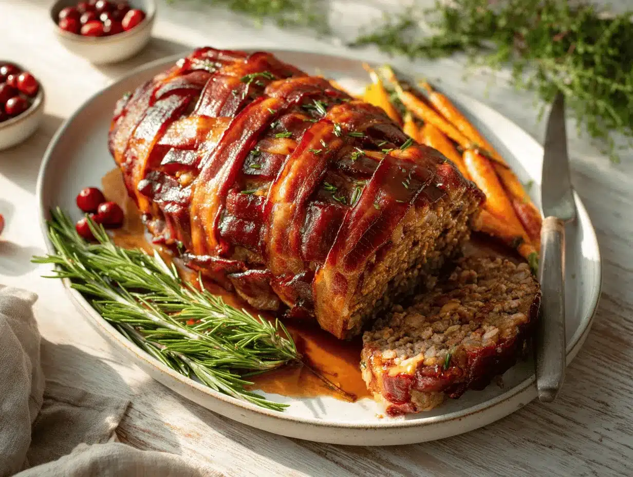 bacon wrapped holiday meatloaf preparation steps