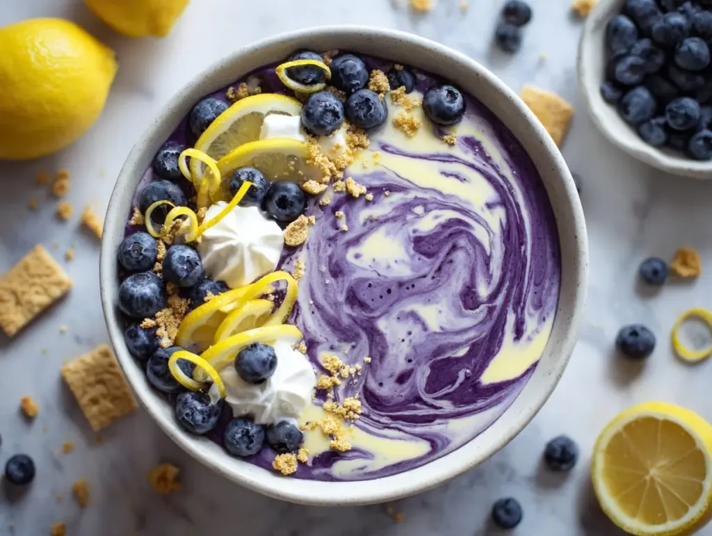blueberry lemon cheesecake smoothie bowl - featured image