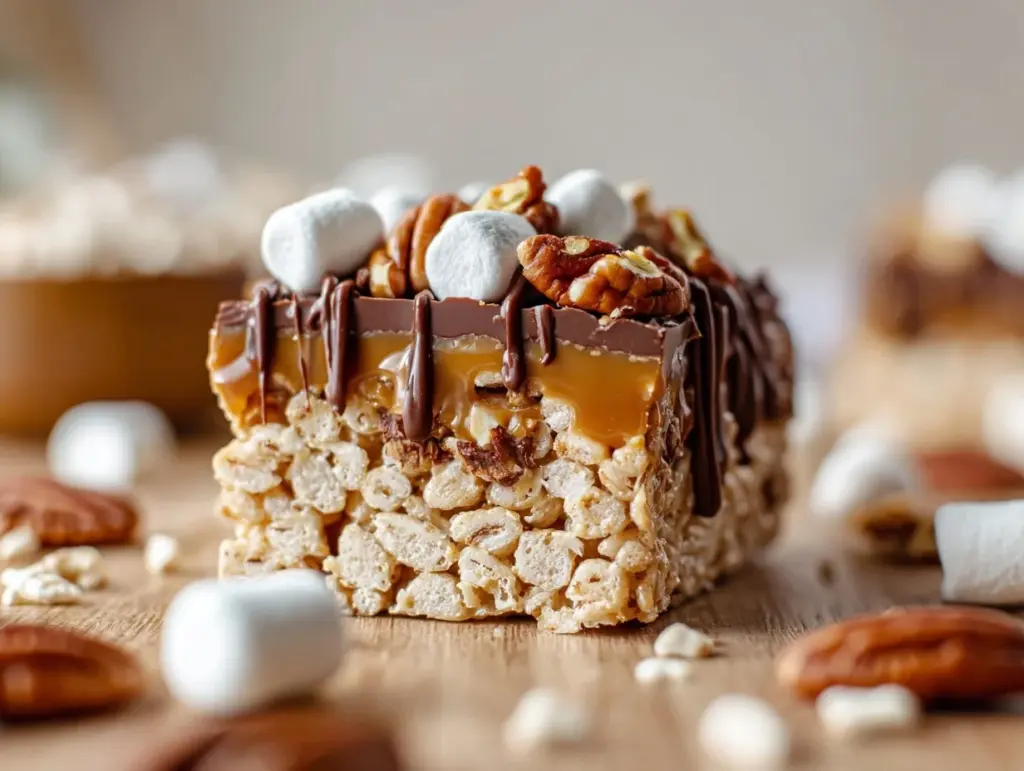 caramel turtle Rice Krispie treats - featured image