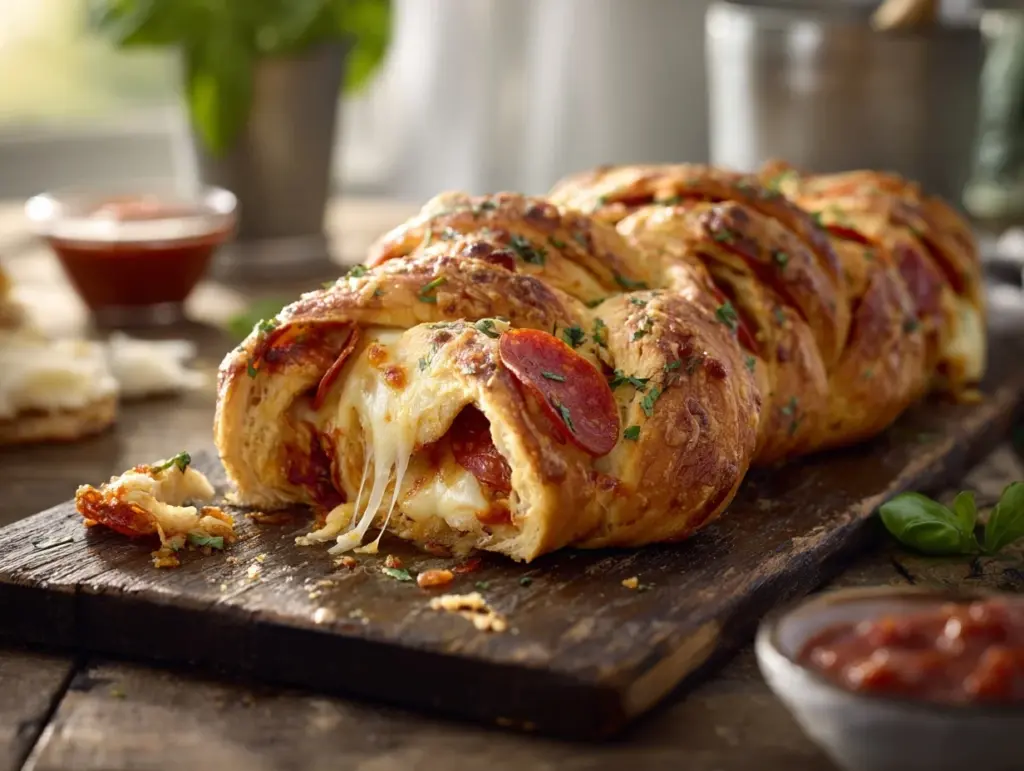 cheesy pepperoni pizza braided bread - featured image