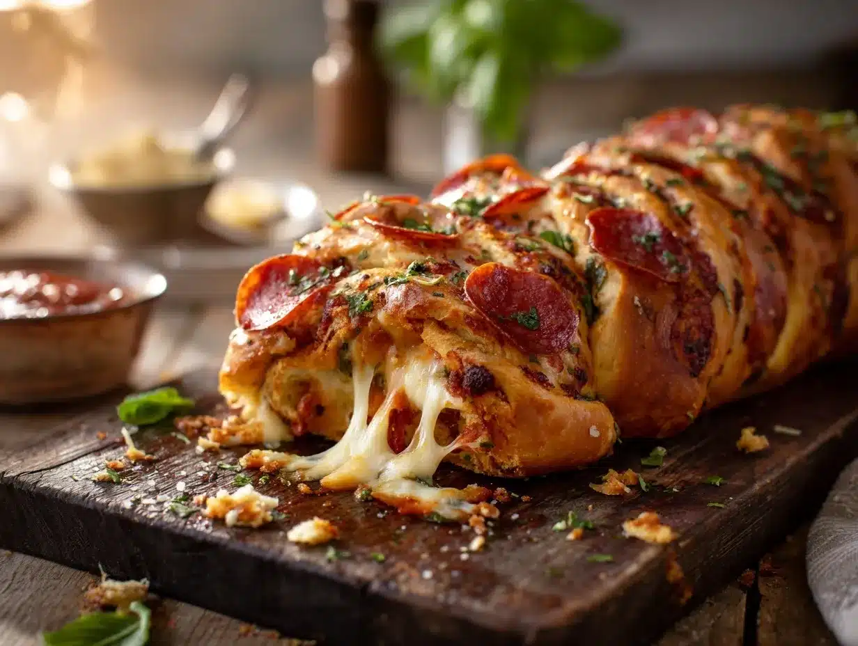 cheesy pepperoni pizza braided bread preparation steps