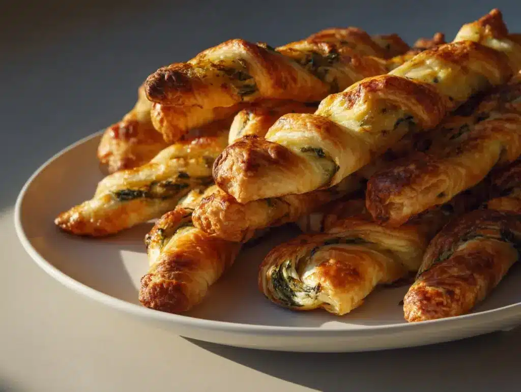 cheesy spinach artichoke puff pastry twists - featured image