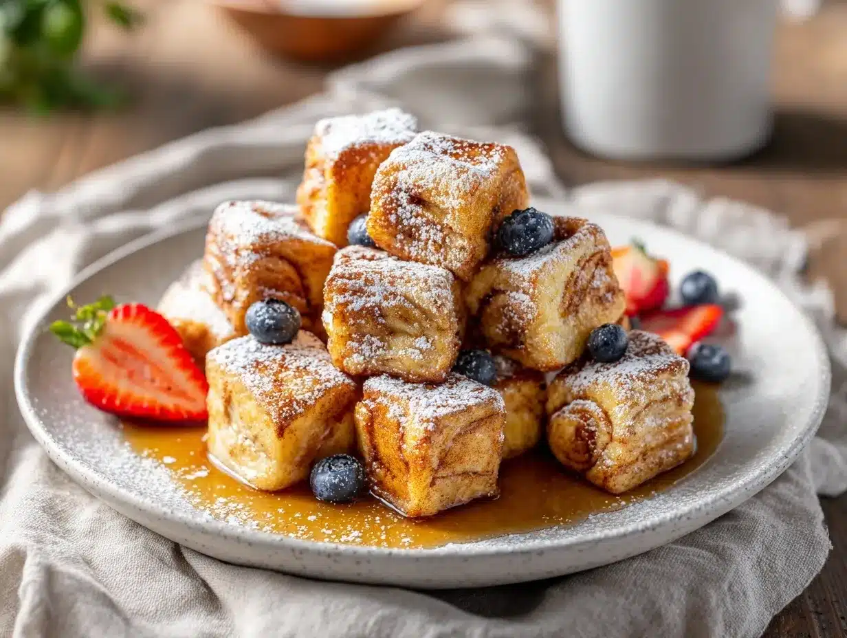 Cinnamon Roll French Toast Bites preparation steps