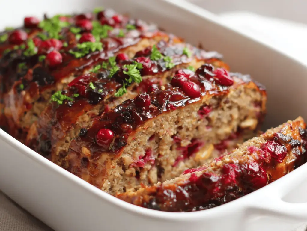cranberry pecan stuffed meatloaf - featured image