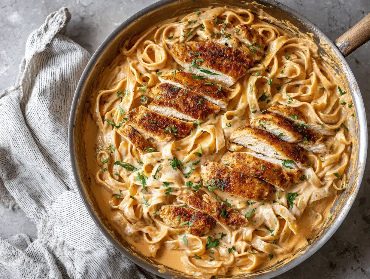 creamy Cajun chicken Alfredo pasta preparation steps