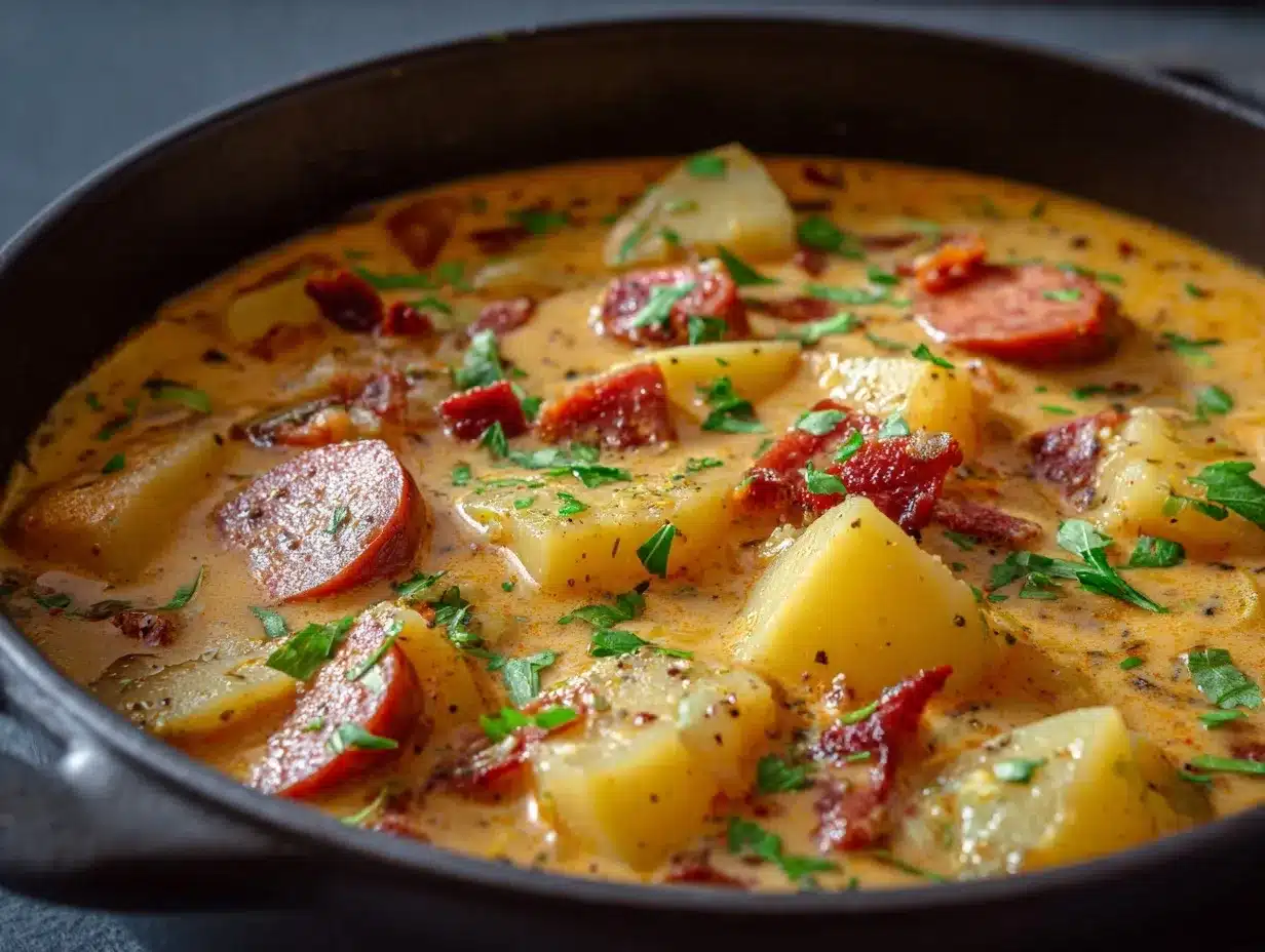 creamy Cajun potato and smoked sausage soup preparation steps