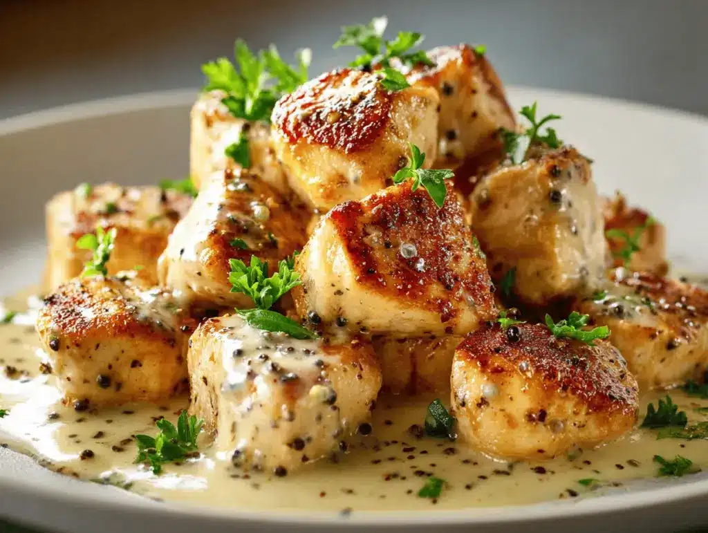 creamy garlic butter chicken bites - featured image