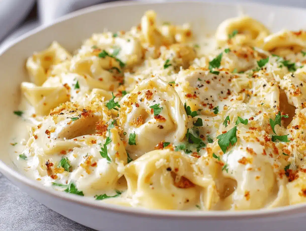 creamy garlic parmesan chicken tortellini bake preparation steps