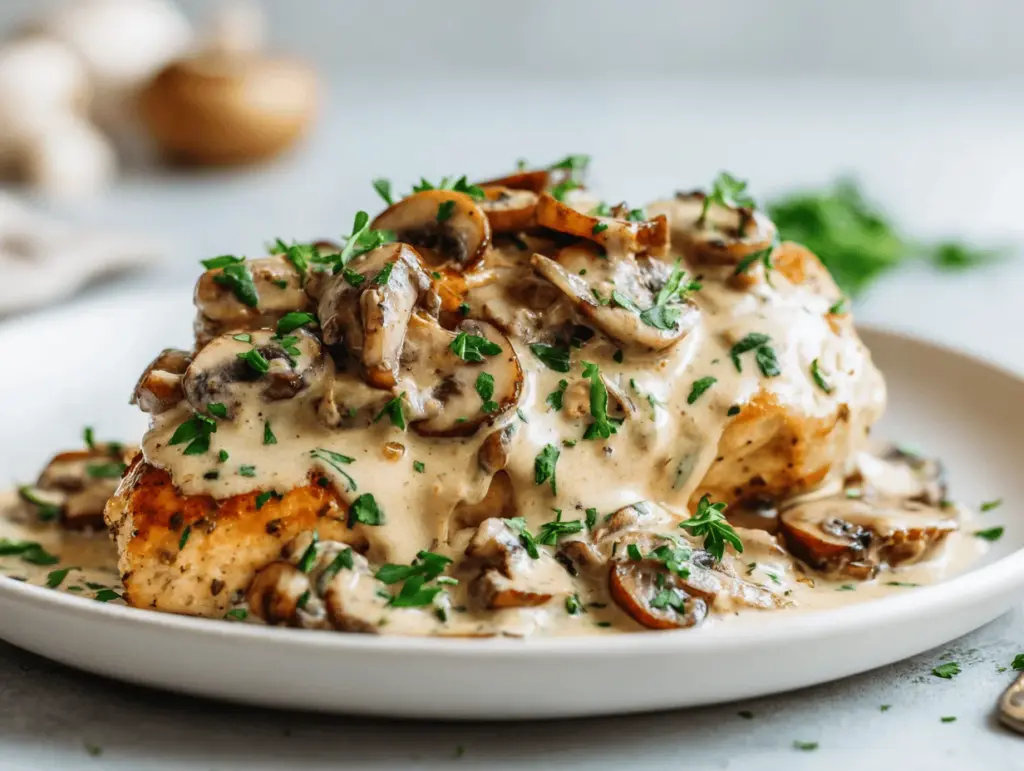 creamy mushroom chicken crockpot - featured image
