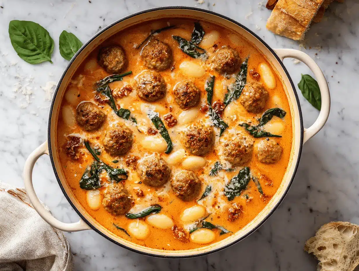 Creamy Tuscan Meatball Gnocchi Soup preparation steps